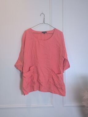 For Cynthia Coral Scoop-Neck Tunic with Front Pockets